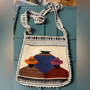 Vintage 10” Blanket Purse Crossbody Pouch Mexico Southwestern Boho People